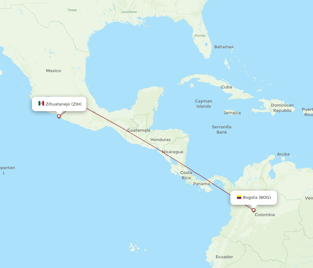 BOG to ZIH flights and routes map