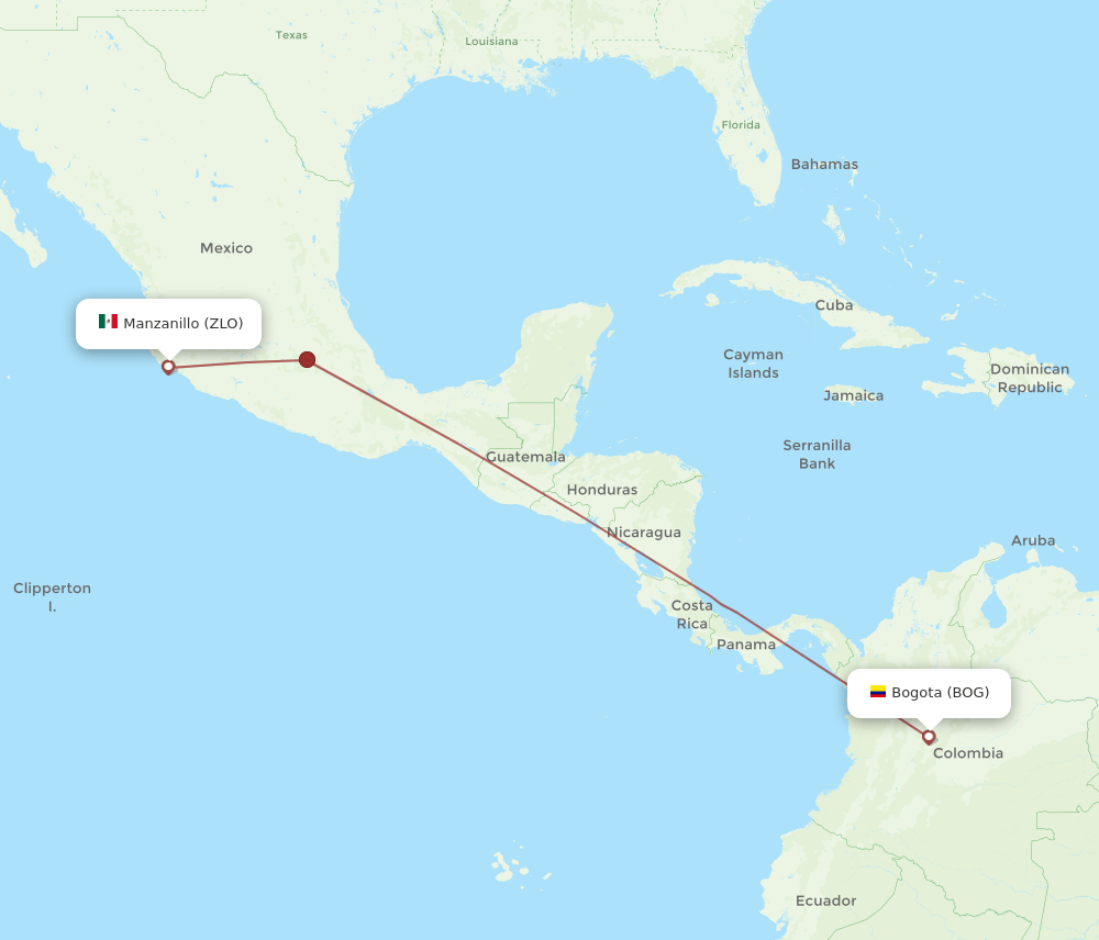 ZLO to BOG flights and routes map