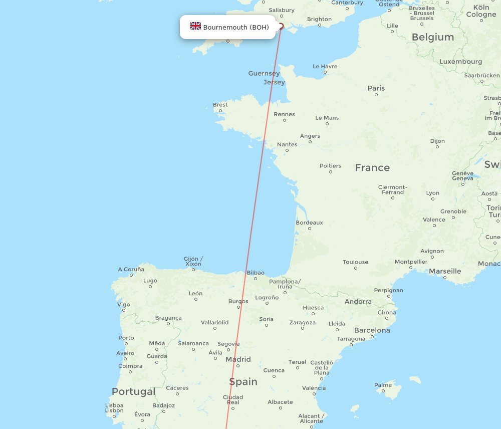 Bournemouth - Malaga route map and flight paths