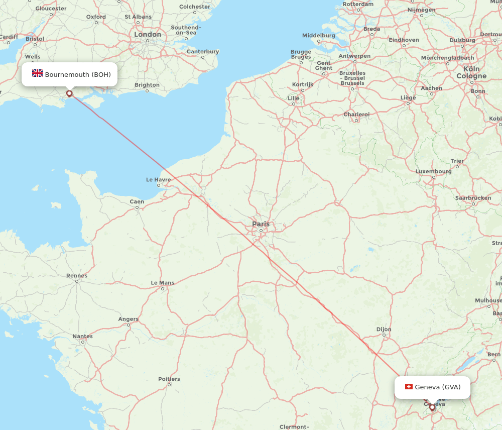 Bournemouth - Geneva route map and flight paths