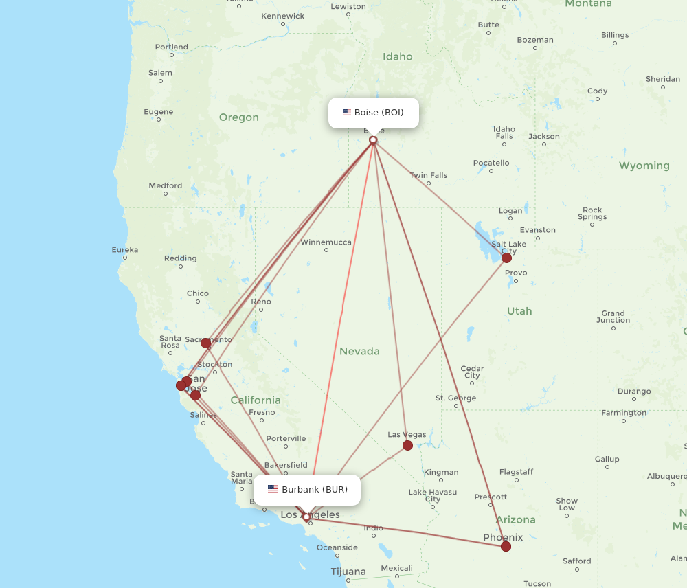 BOI to BUR flights and routes map