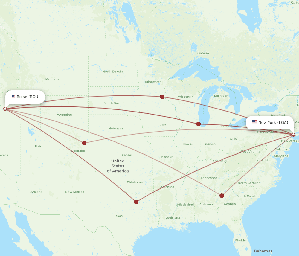 BOI-LGA flight routes