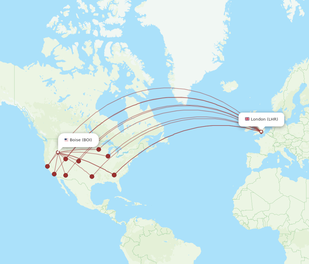 BOI to LHR flights and routes map