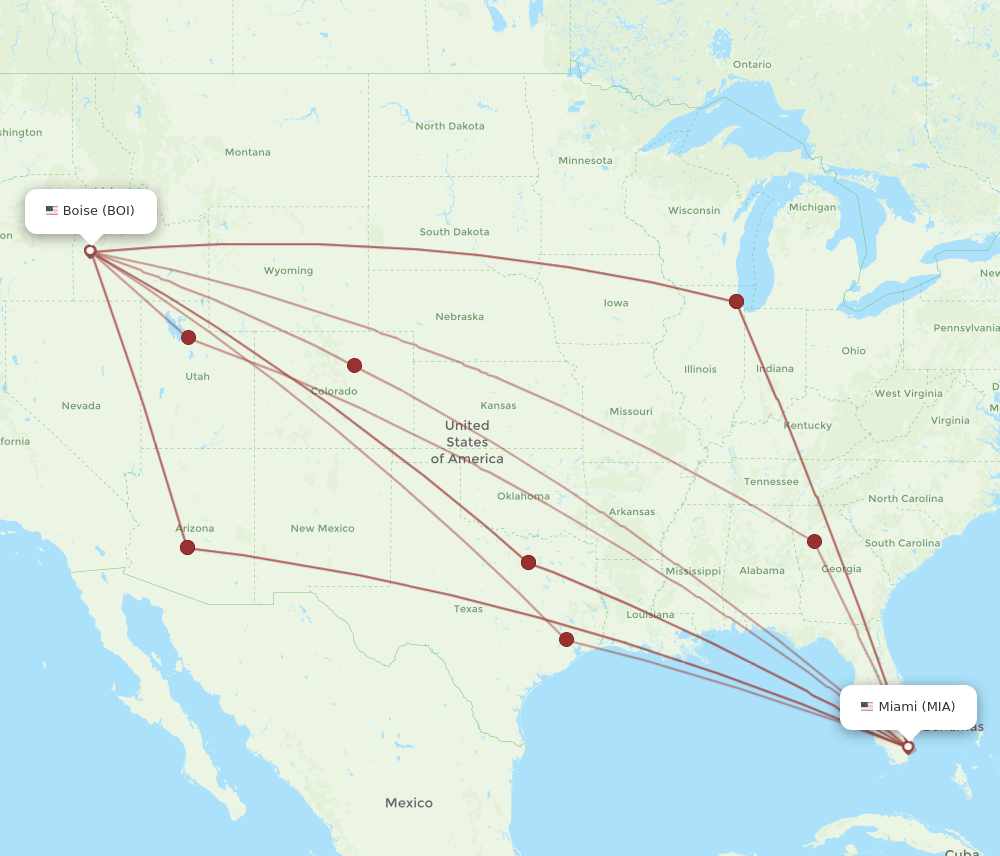 BOI to MIA flights and routes map