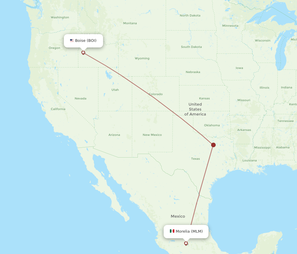 Boise - Morelia route map and flight paths