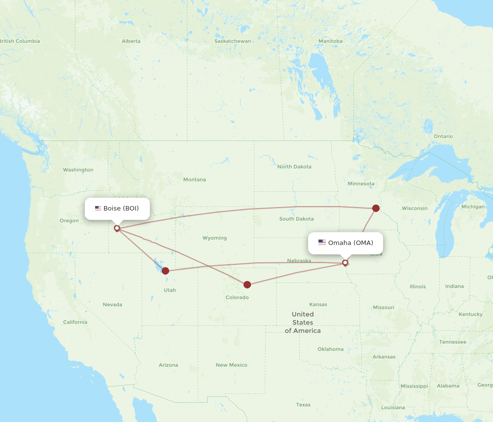 BOI to OMA flights and routes map