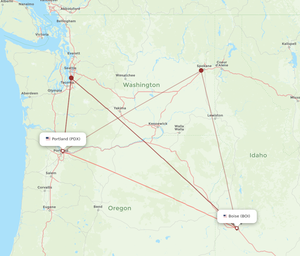 BOI to PDX flights and routes map