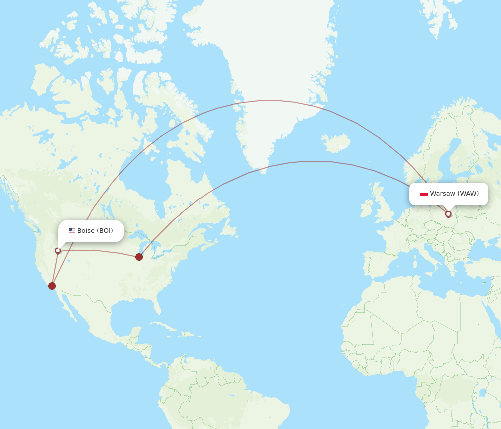 BOI-WAW flight routes