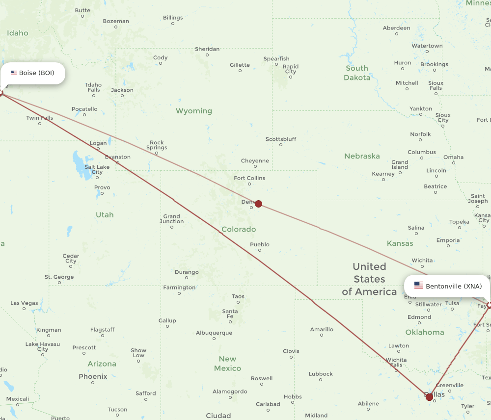 BOI to XNA flights and routes map