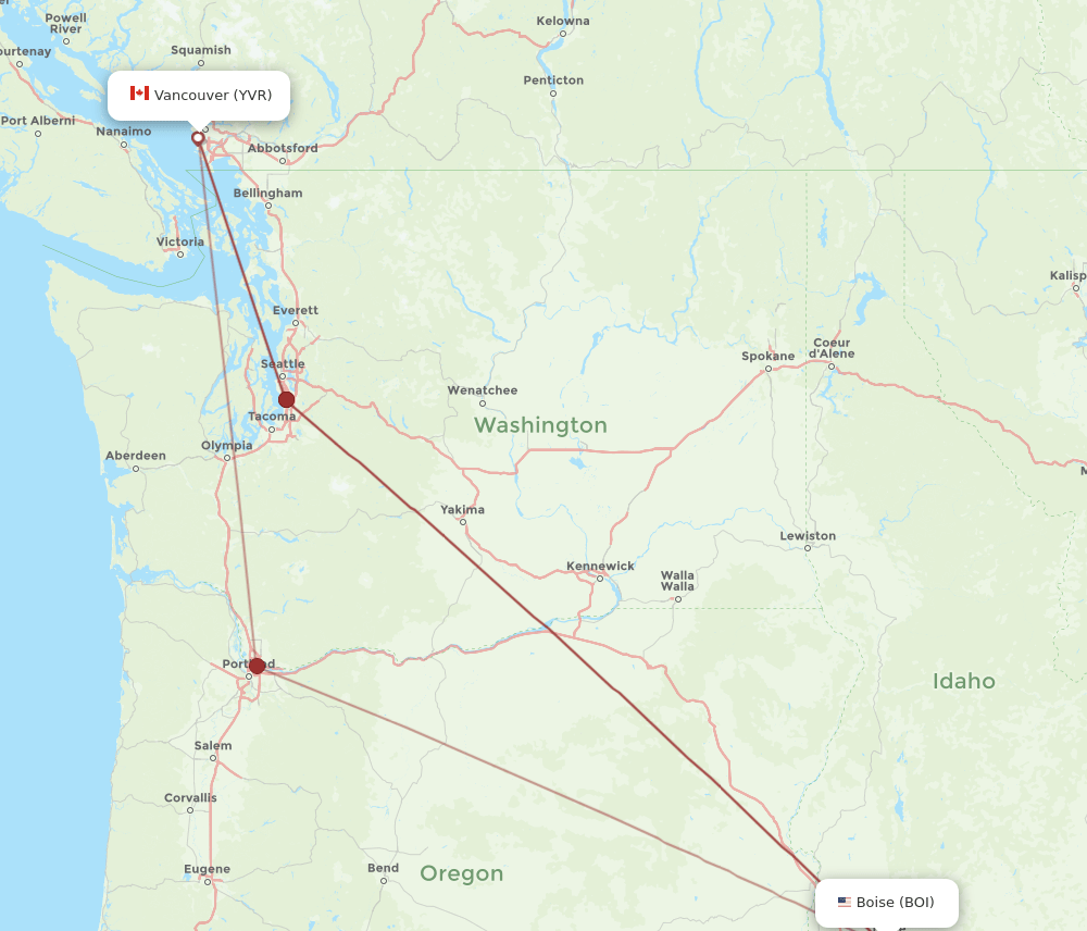 BOI-YVR flight routes