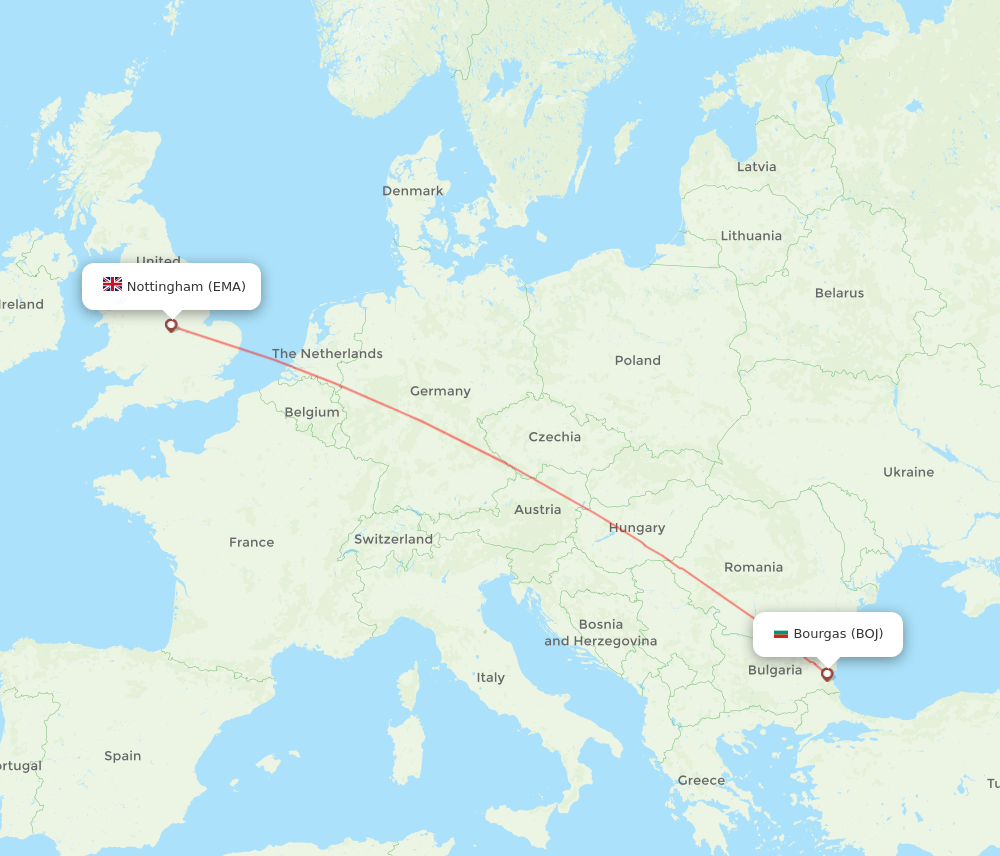 Burgas - Leicestershire route map and flight paths