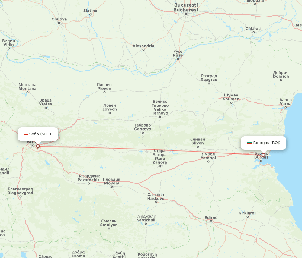 Burgas - Sofia route map and flight paths