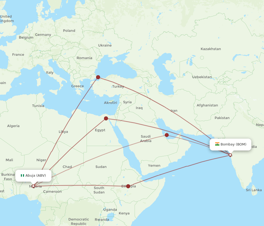 BOM-ABV flight routes