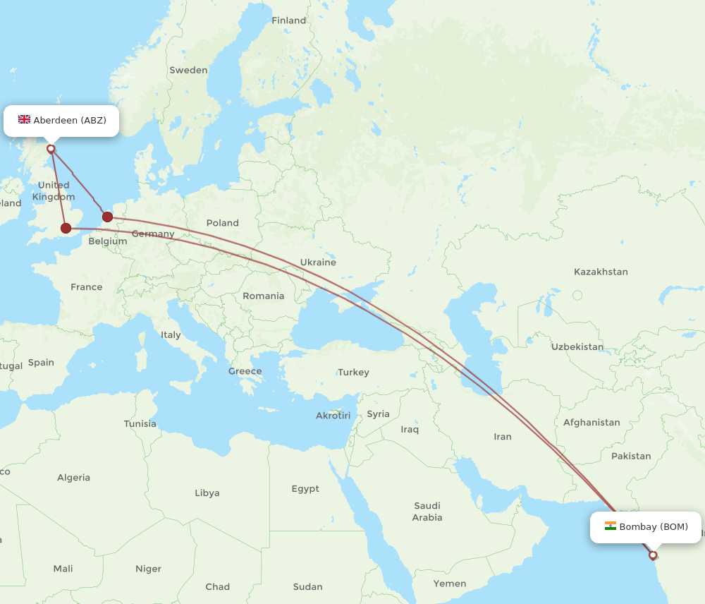 BOM to ABZ flights and routes map