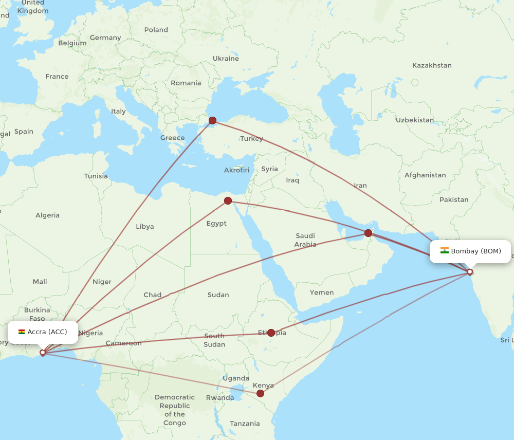 BOM-ACC flight routes