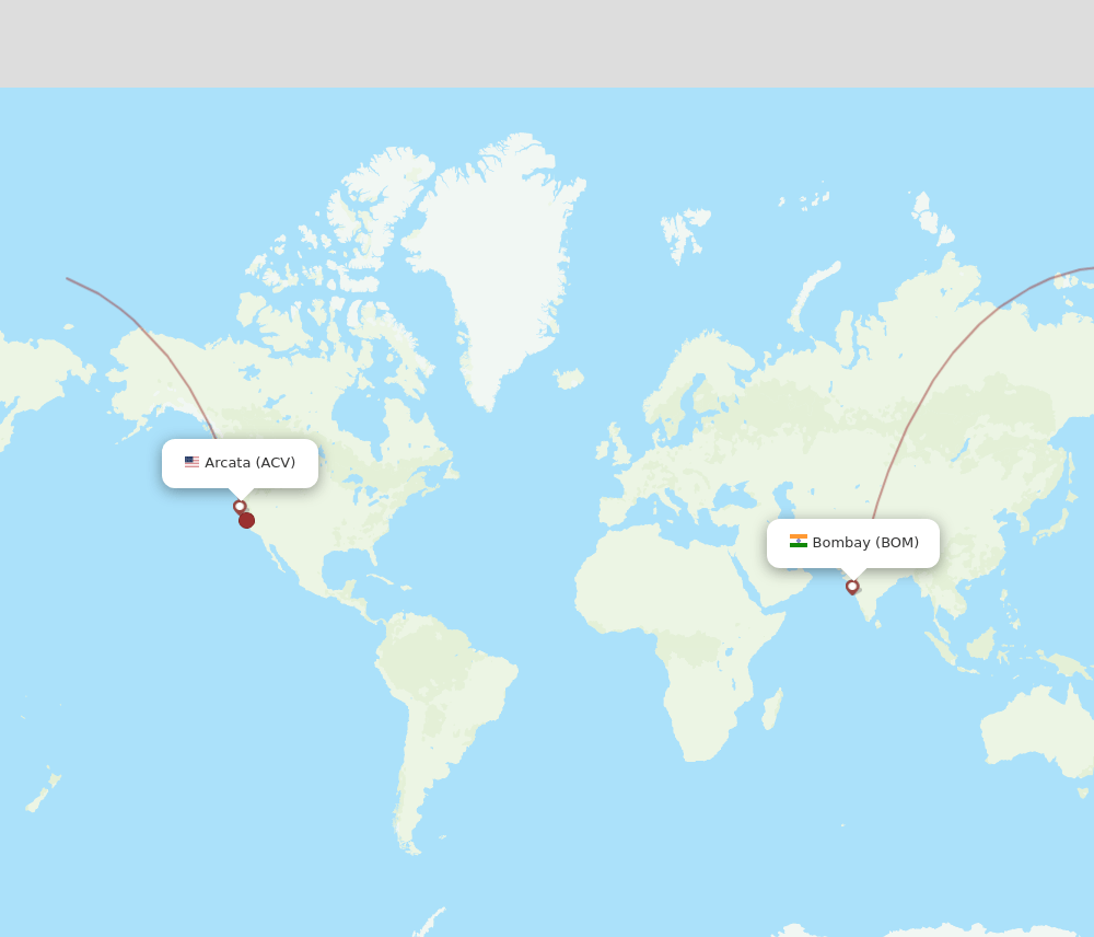 Arcata - Mumbai route map and flight paths
