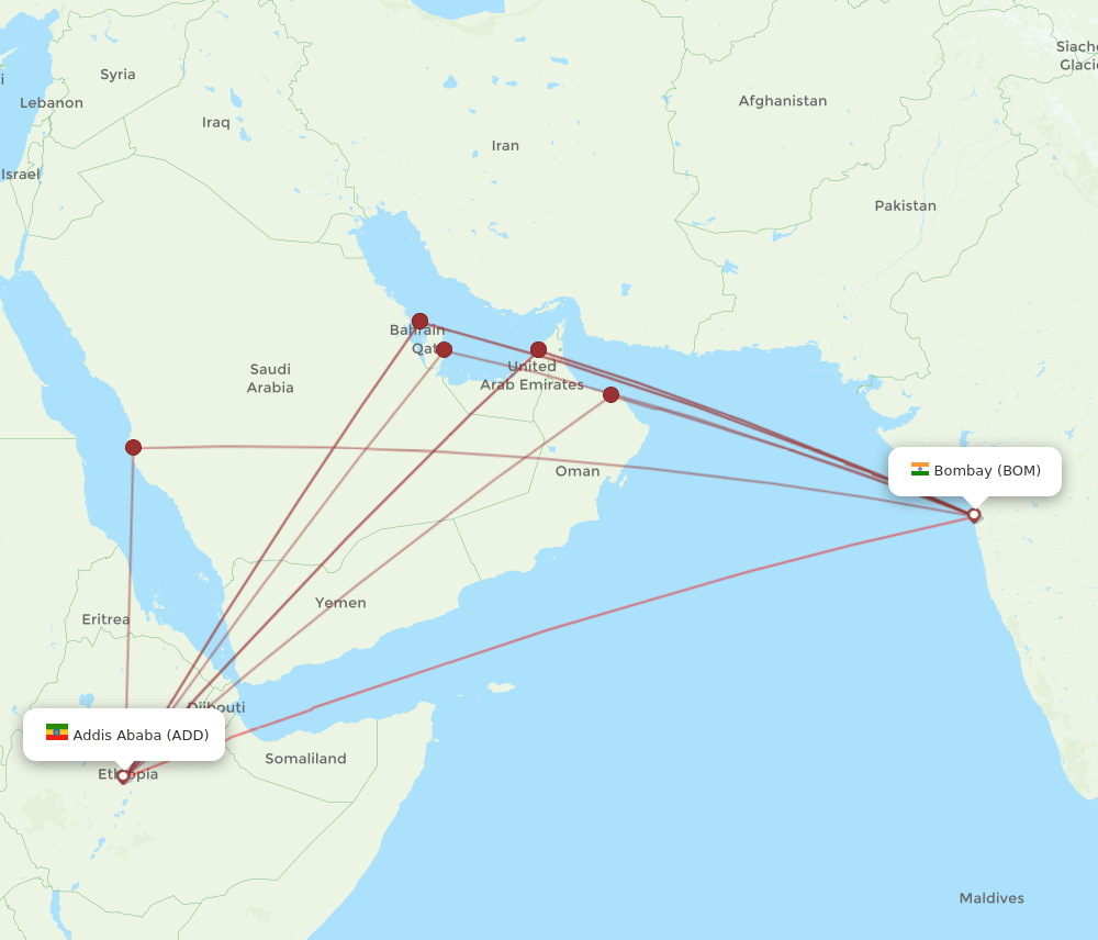 BOM to ADD flights and routes map