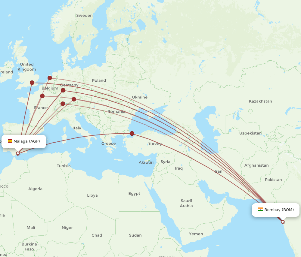 BOM-AGP flight routes