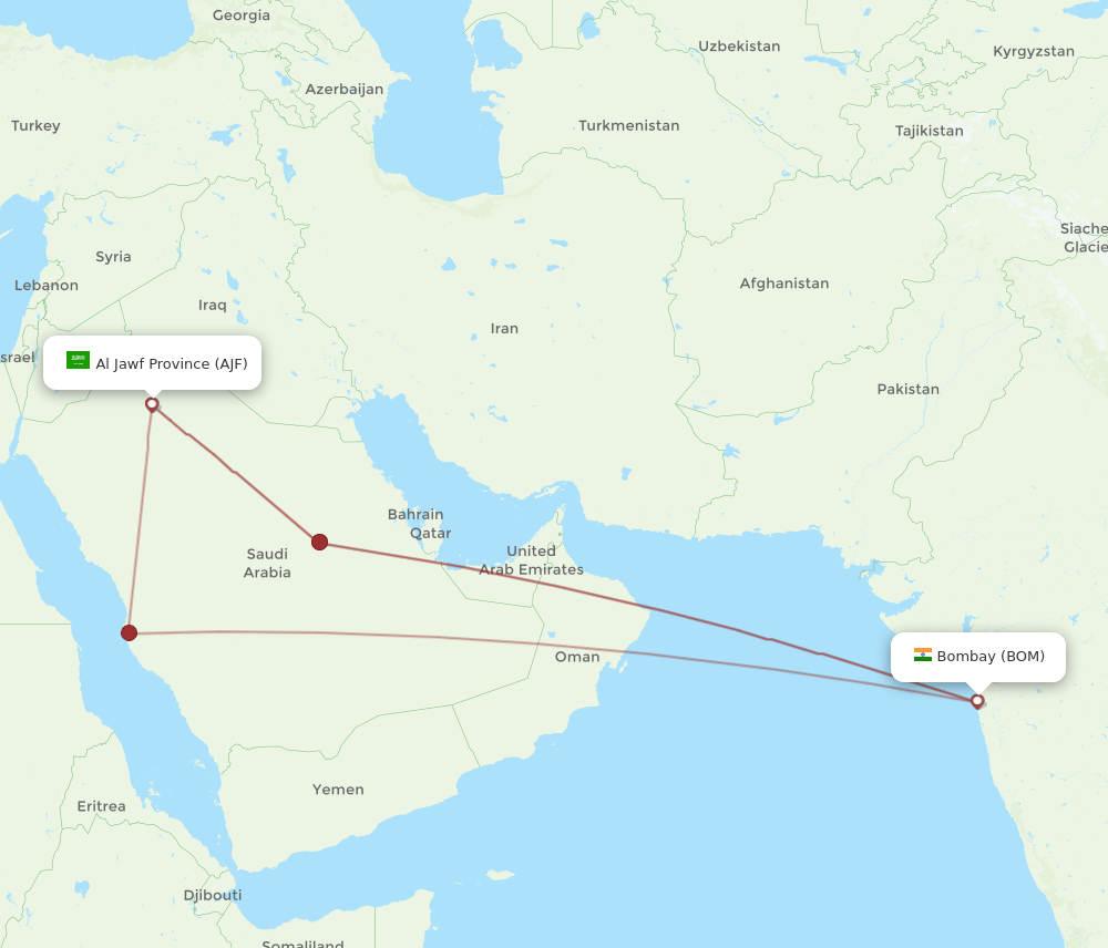BOM-AJF flight routes