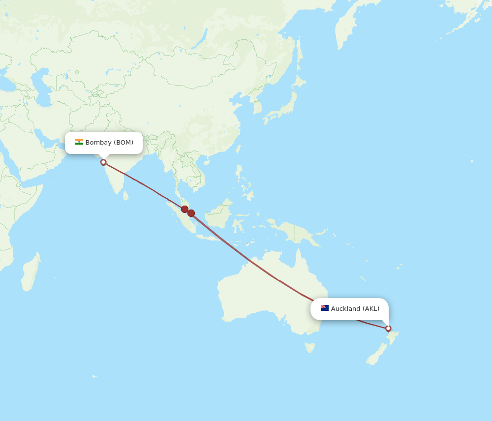 BOM-AKL flight routes