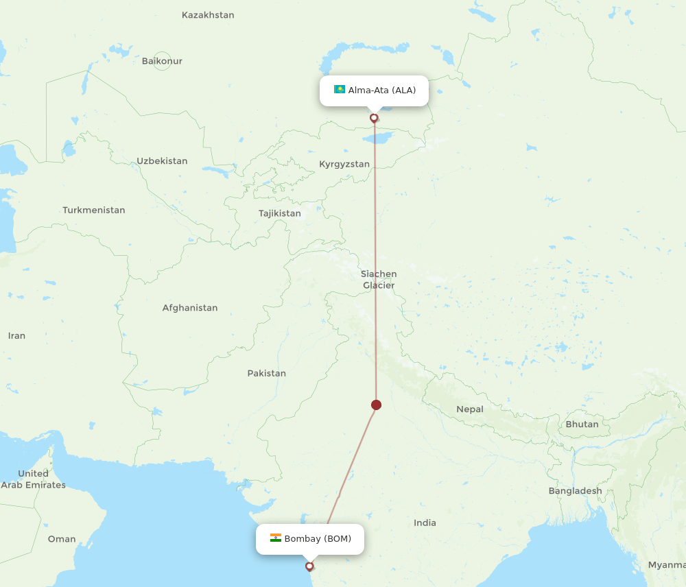 BOM to ALA flights and routes map