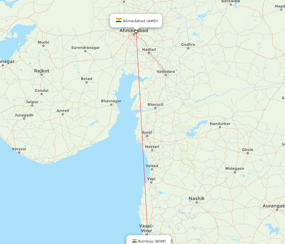 BOM to AMD flights and routes map