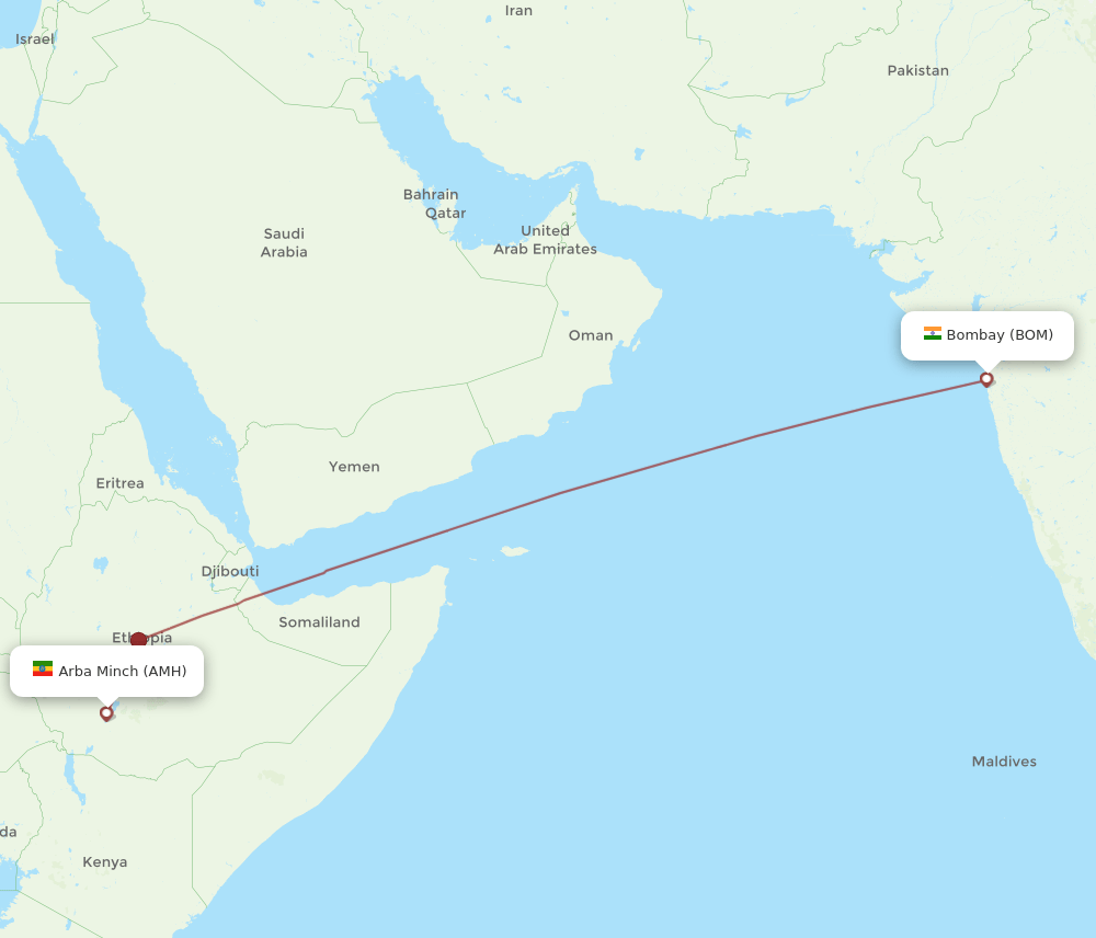 BOM-AMH flight routes