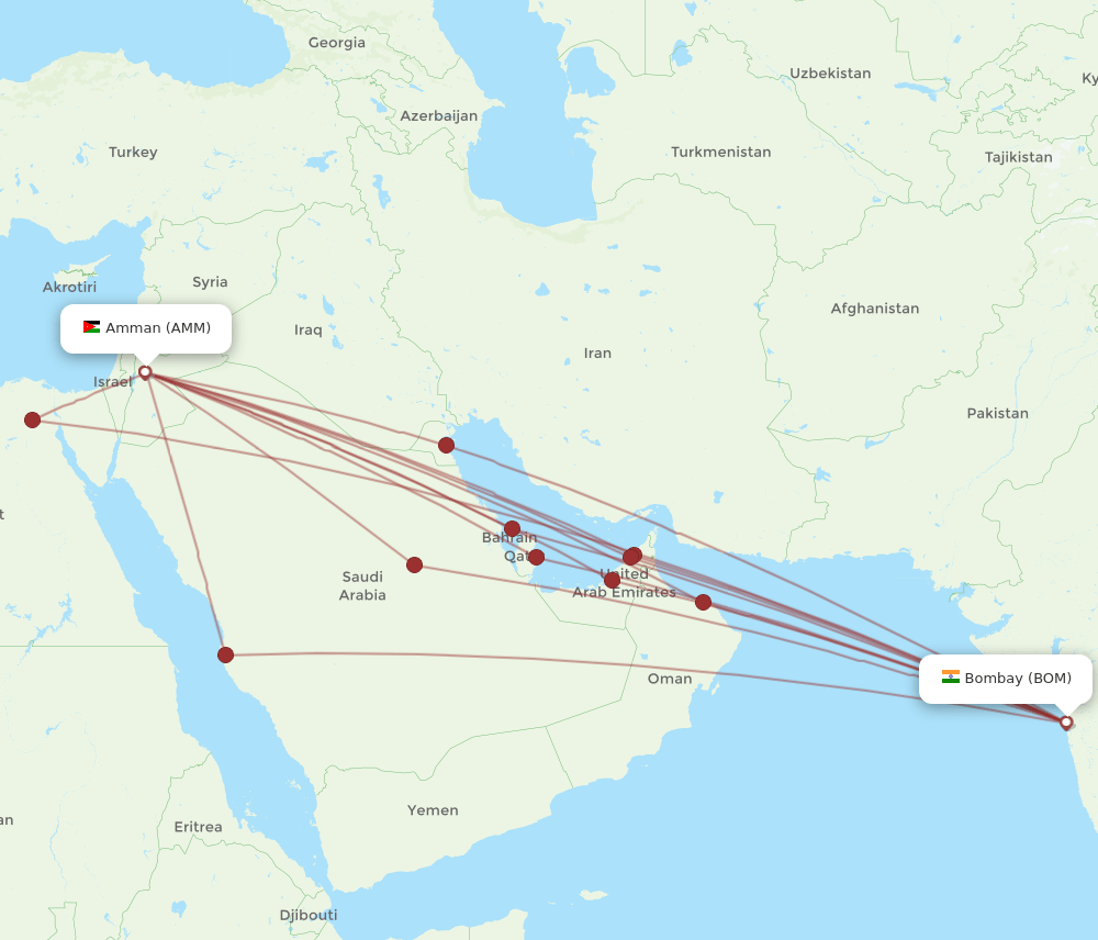 BOM to AMM flights and routes map