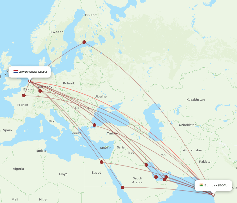 BOM to AMS flights and routes map