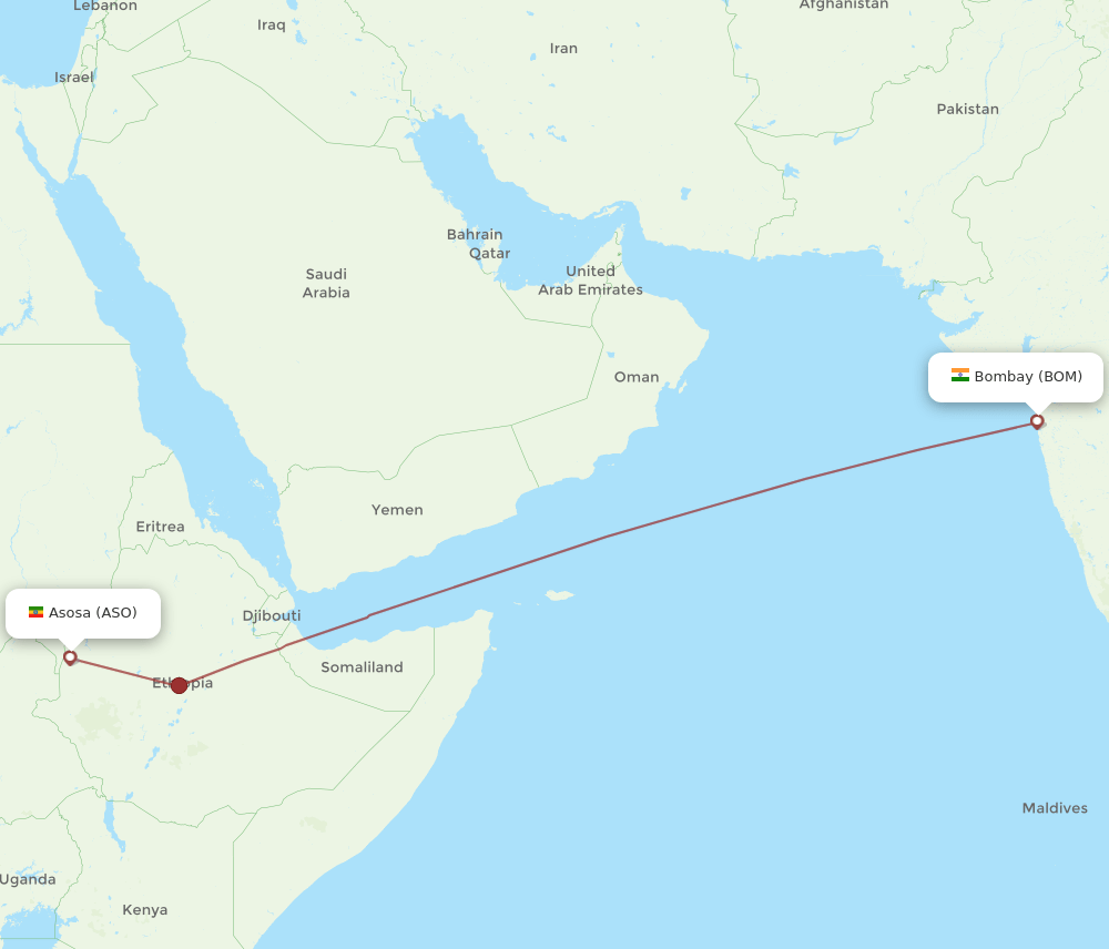 BOM to ASO flights and routes map