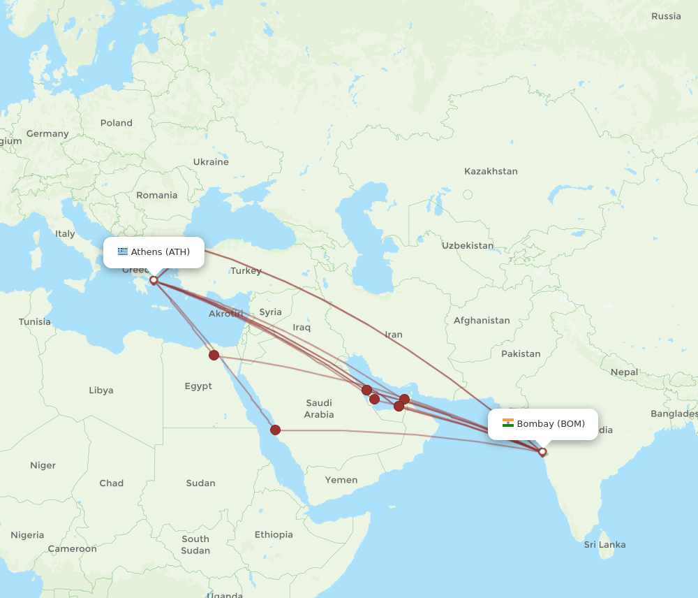 BOM-ATH flight routes