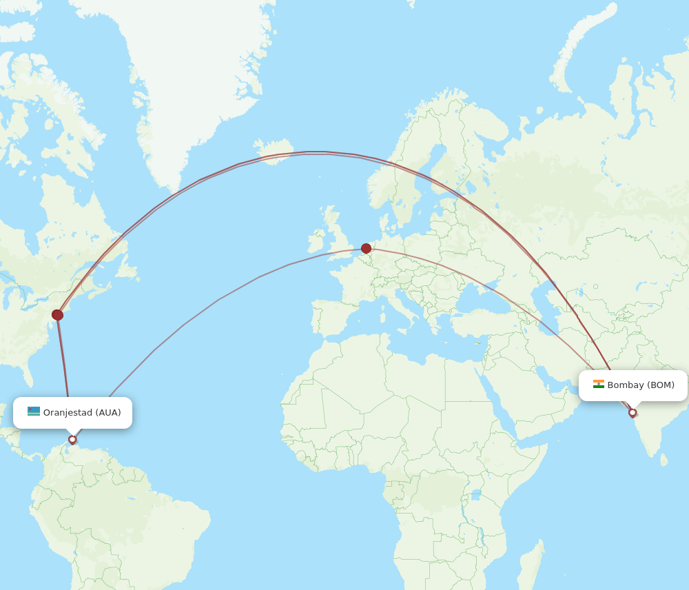 BOM-AUA flight routes