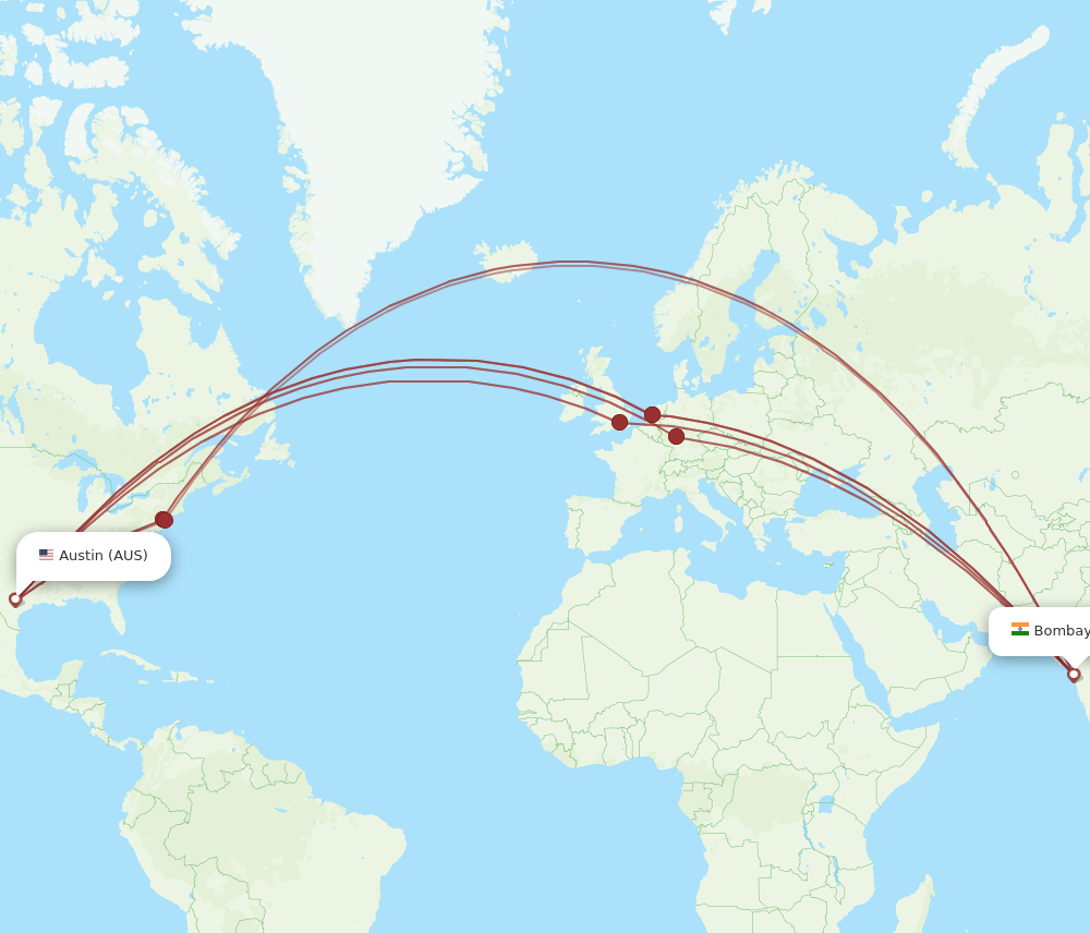 BOM-AUS flight routes