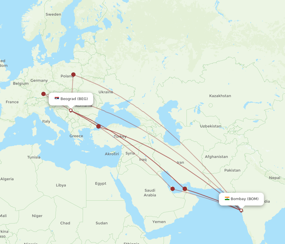 BOM-BEG flight routes