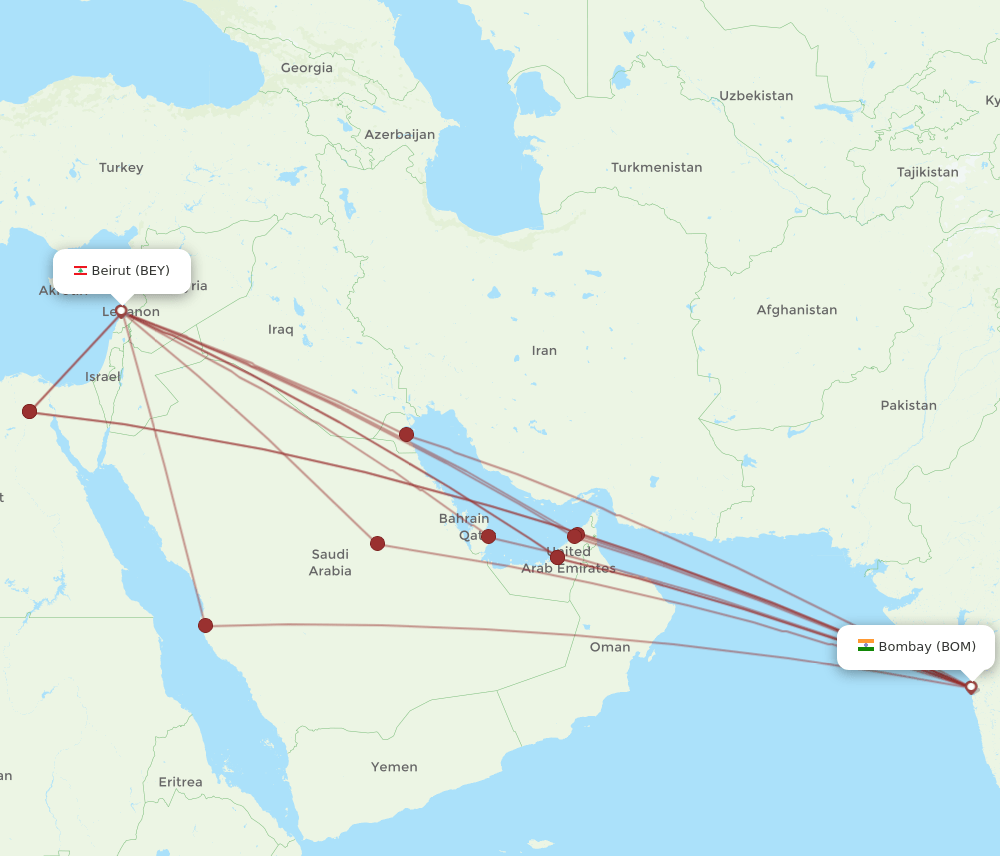 BOM to BEY flights and routes map