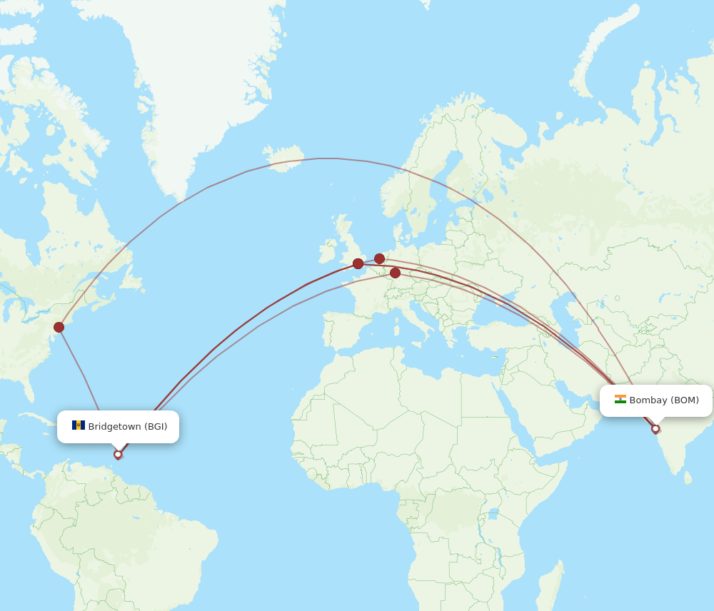 BOM-BGI flight routes
