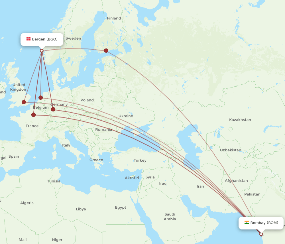 BOM-BGO flight routes