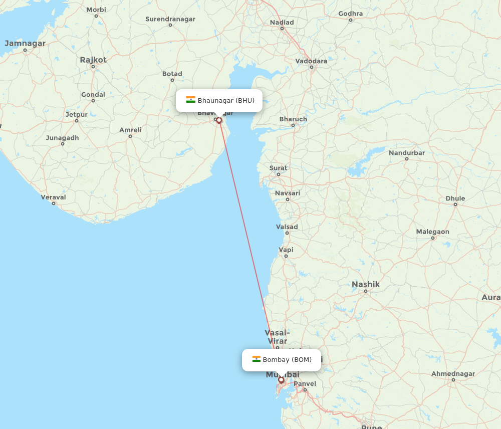 Mumbai - Bhavnagar route map and flight paths