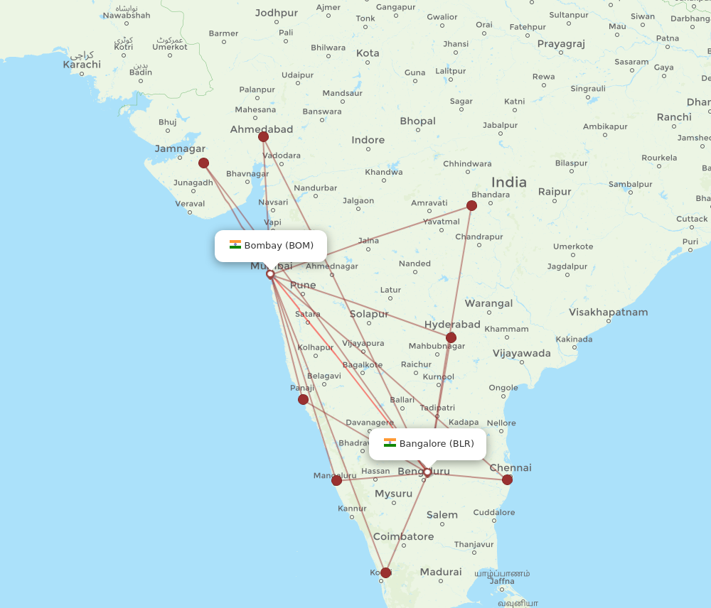 BOM to BLR flights and routes map