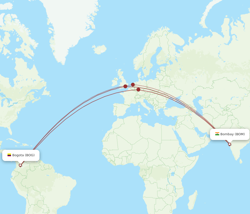 BOM to BOG flights and routes map