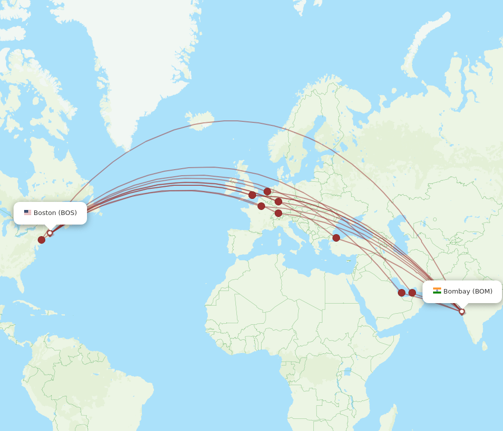 BOM-BOS flight routes