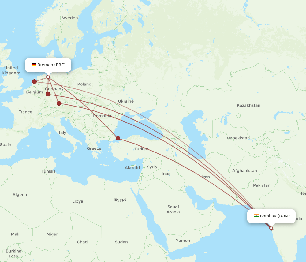 BOM-BRE flight routes