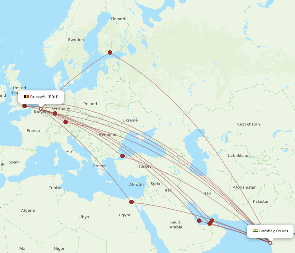 BOM-BRU flight routes