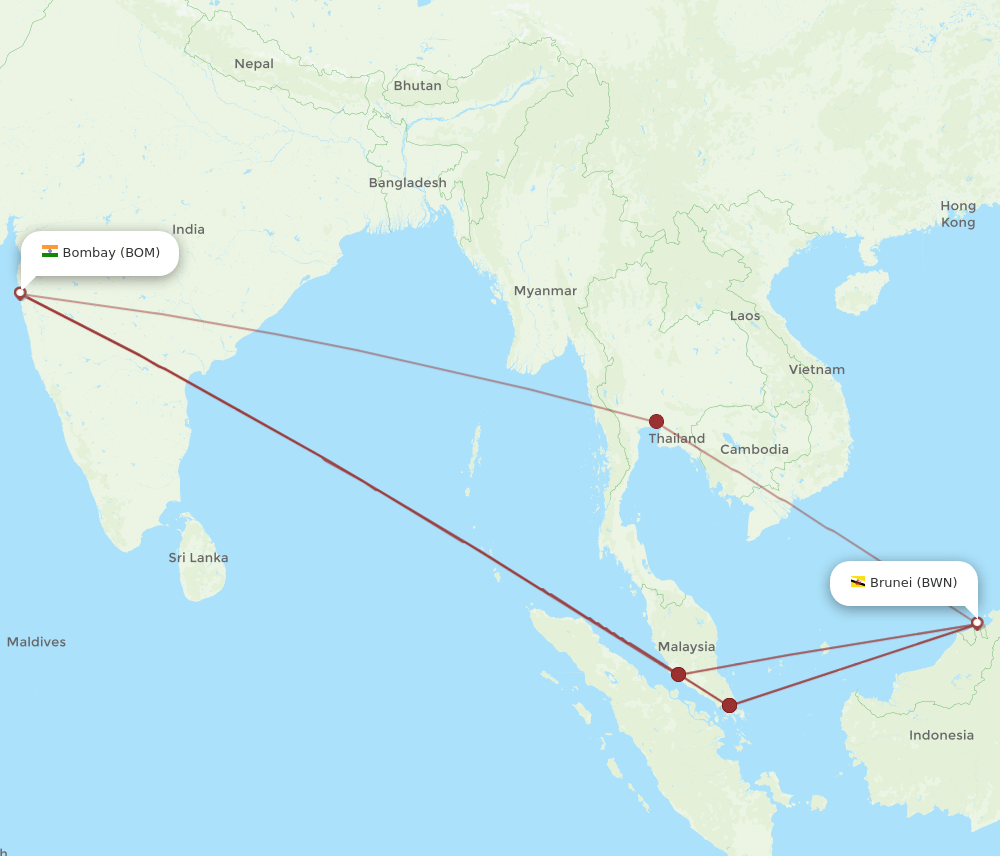 BOM-BWN flight routes