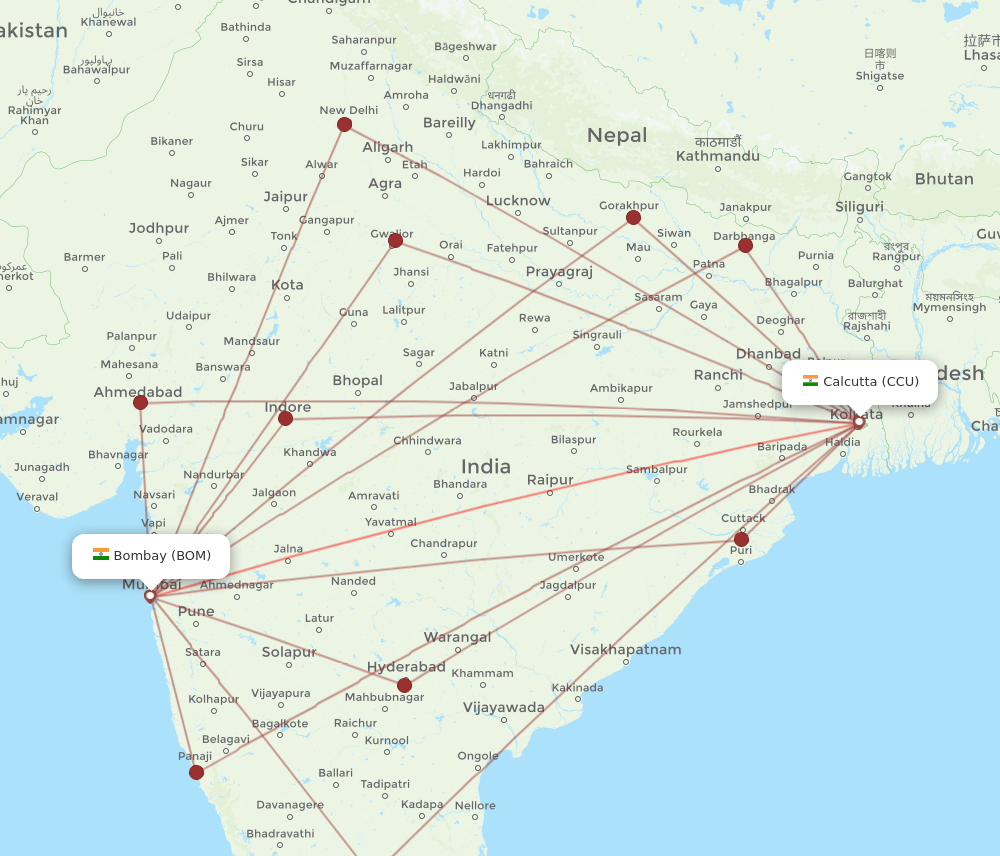 BOM-CCU flight routes