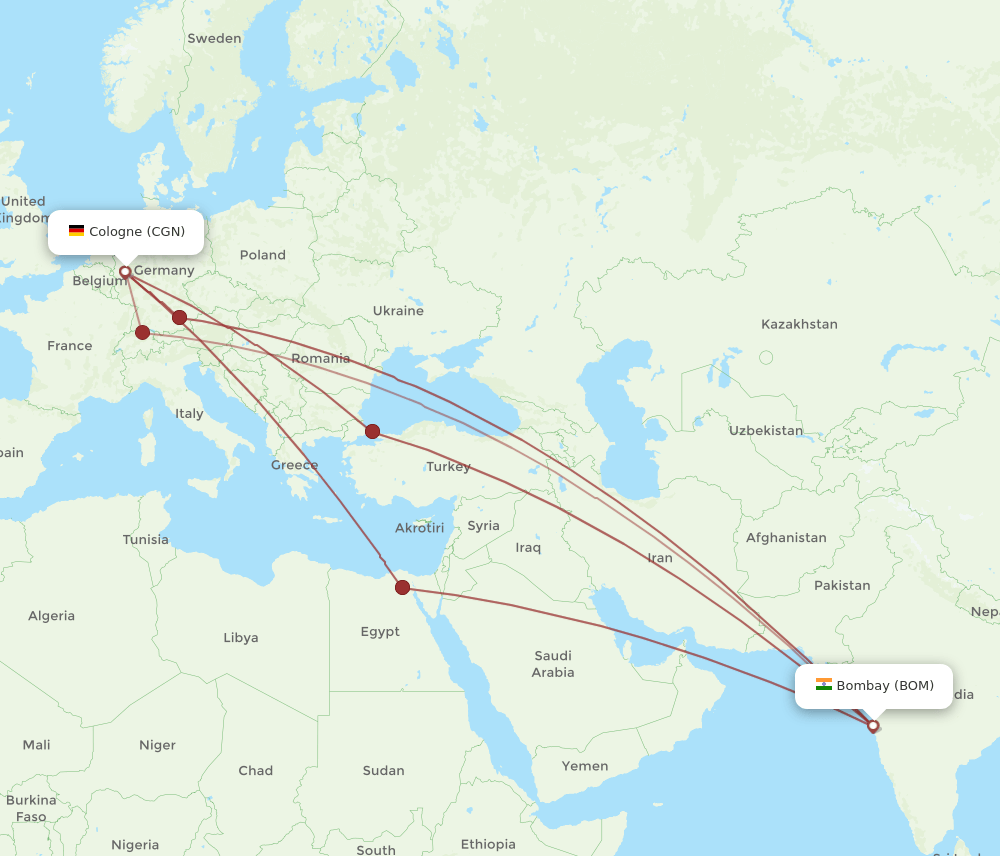 BOM-CGN flight routes