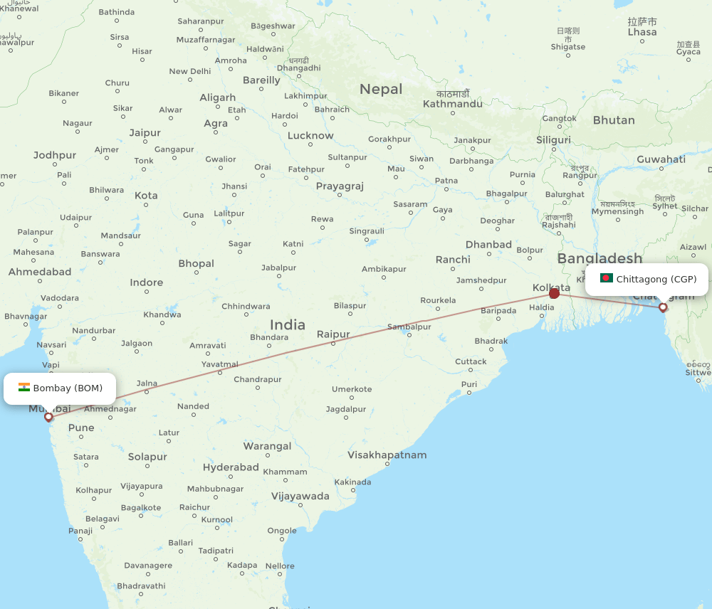BOM-CGP flight routes