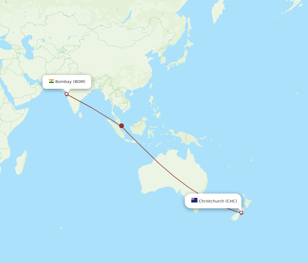 BOM to CHC flights and routes map