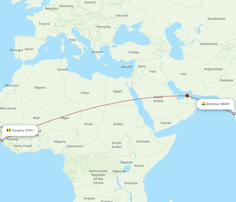 BOM-CKY flight routes
