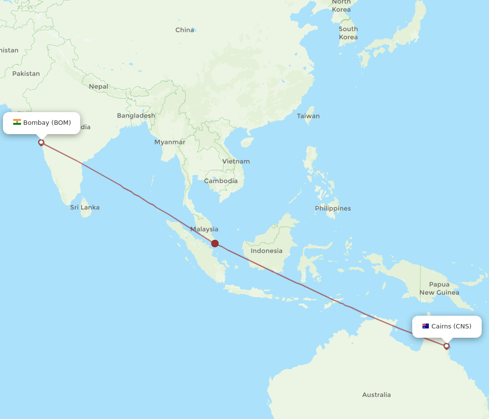Cairns - Mumbai route map and flight paths